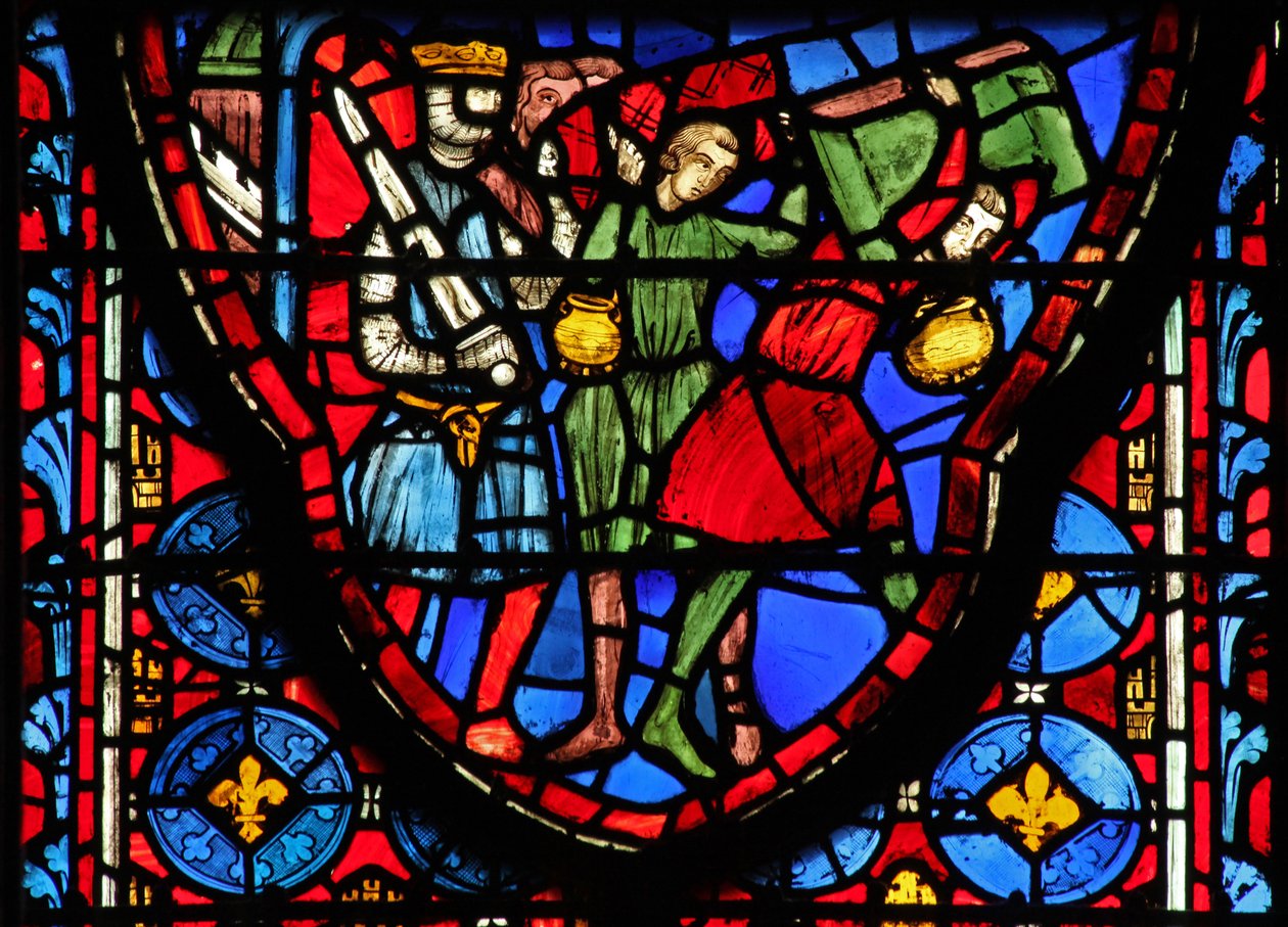 Window w15 Szent ereklyék: Kroiszus ereklyéket hoz Jeruzsálemből alkotó: French School