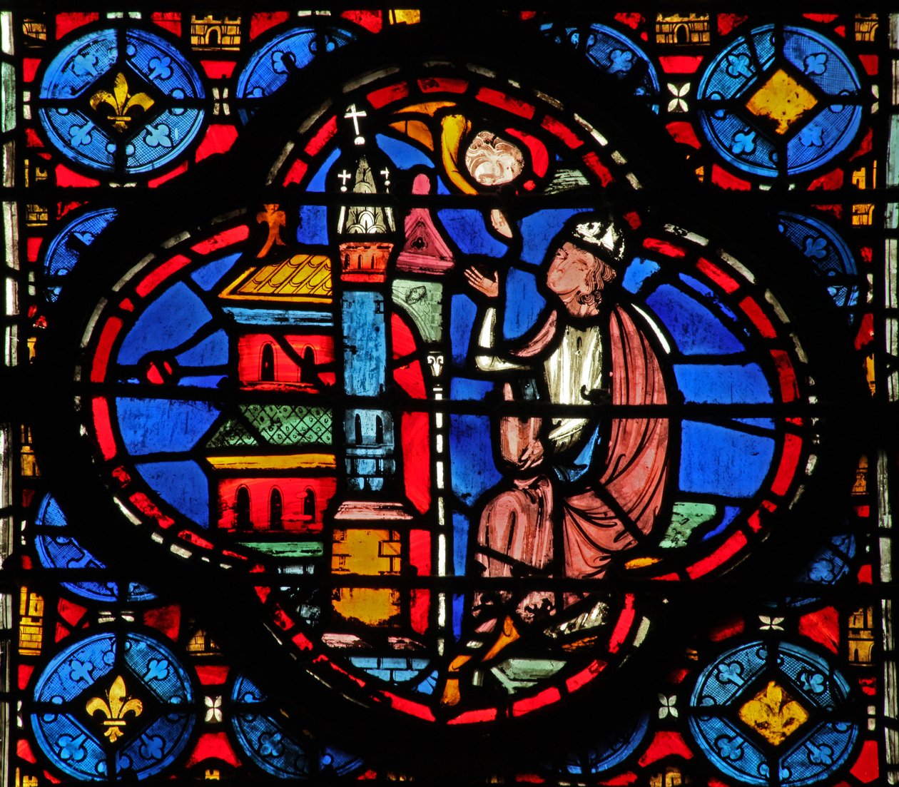 Window w15 Szent ereklyék: Guiriace egy angyal által tanácsolt (egy St Helen sorozatból?) alkotó: French School