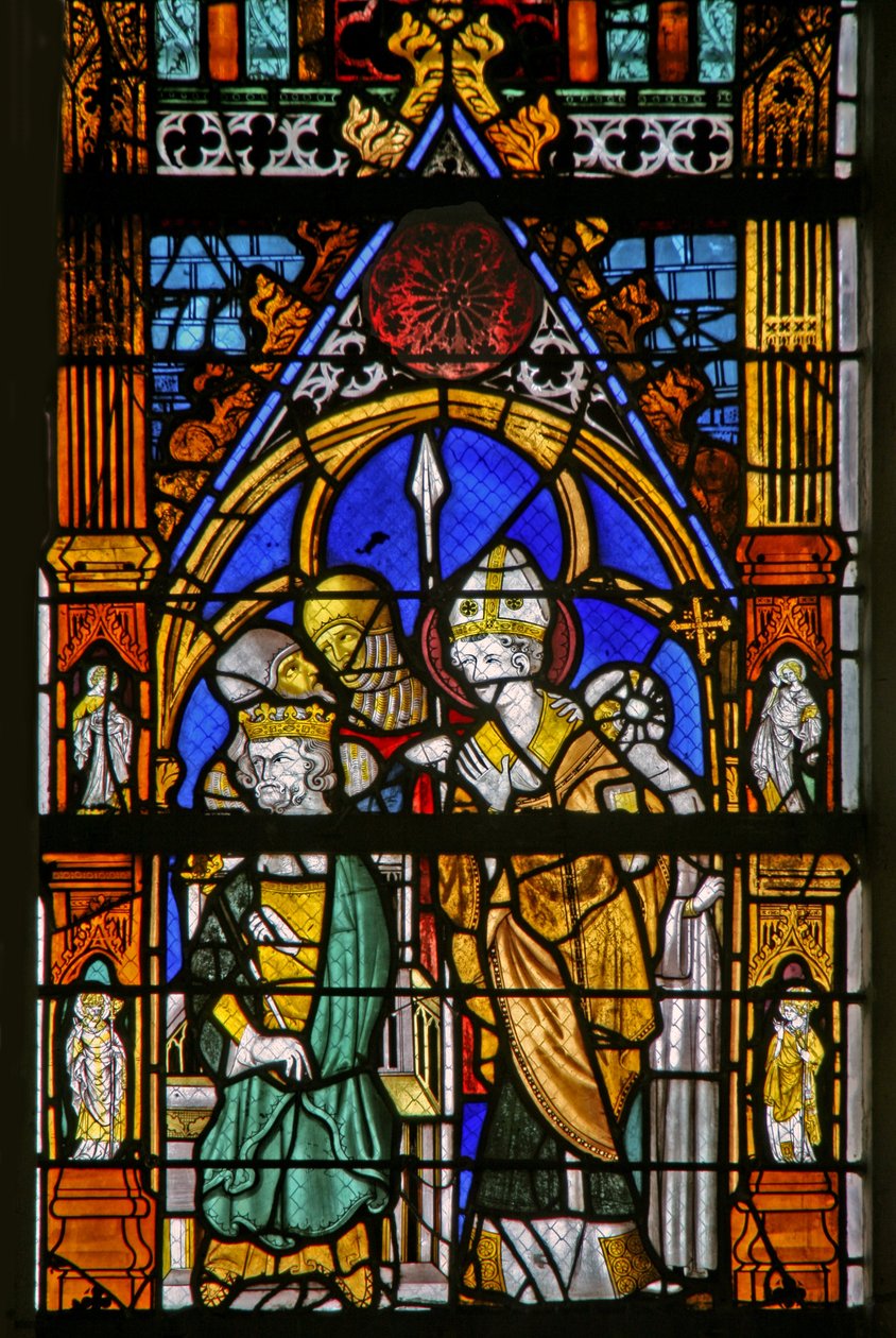 A w19-es ablak, amely Becket Szent Tamást és II. Henriket ábrázolja, nem ért egyet alkotó: French School