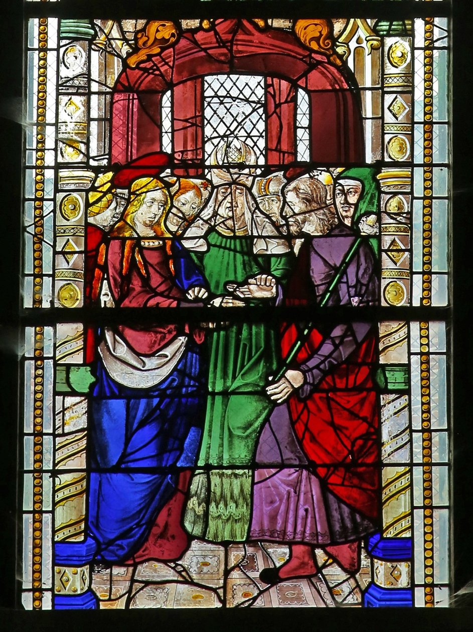 Szűz Mária házasságát ábrázoló w1 ablak alkotó: French School