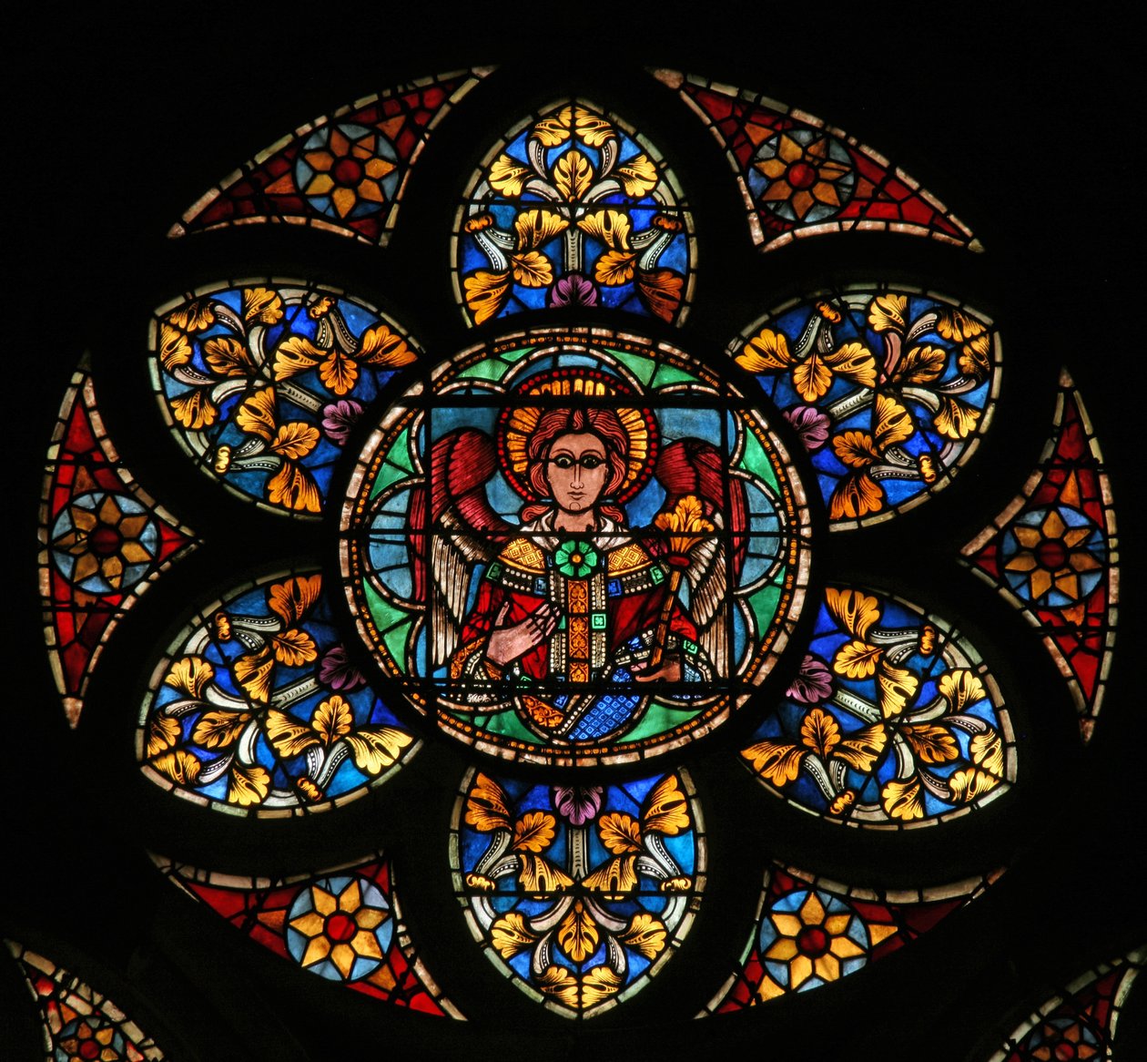 A w201 ablak egy angyalt ábrázol alkotó: French School