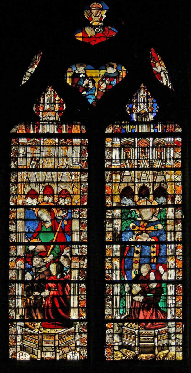 A w204-es ablak Szent Genevieve-et ábrázolja alkotó: French School