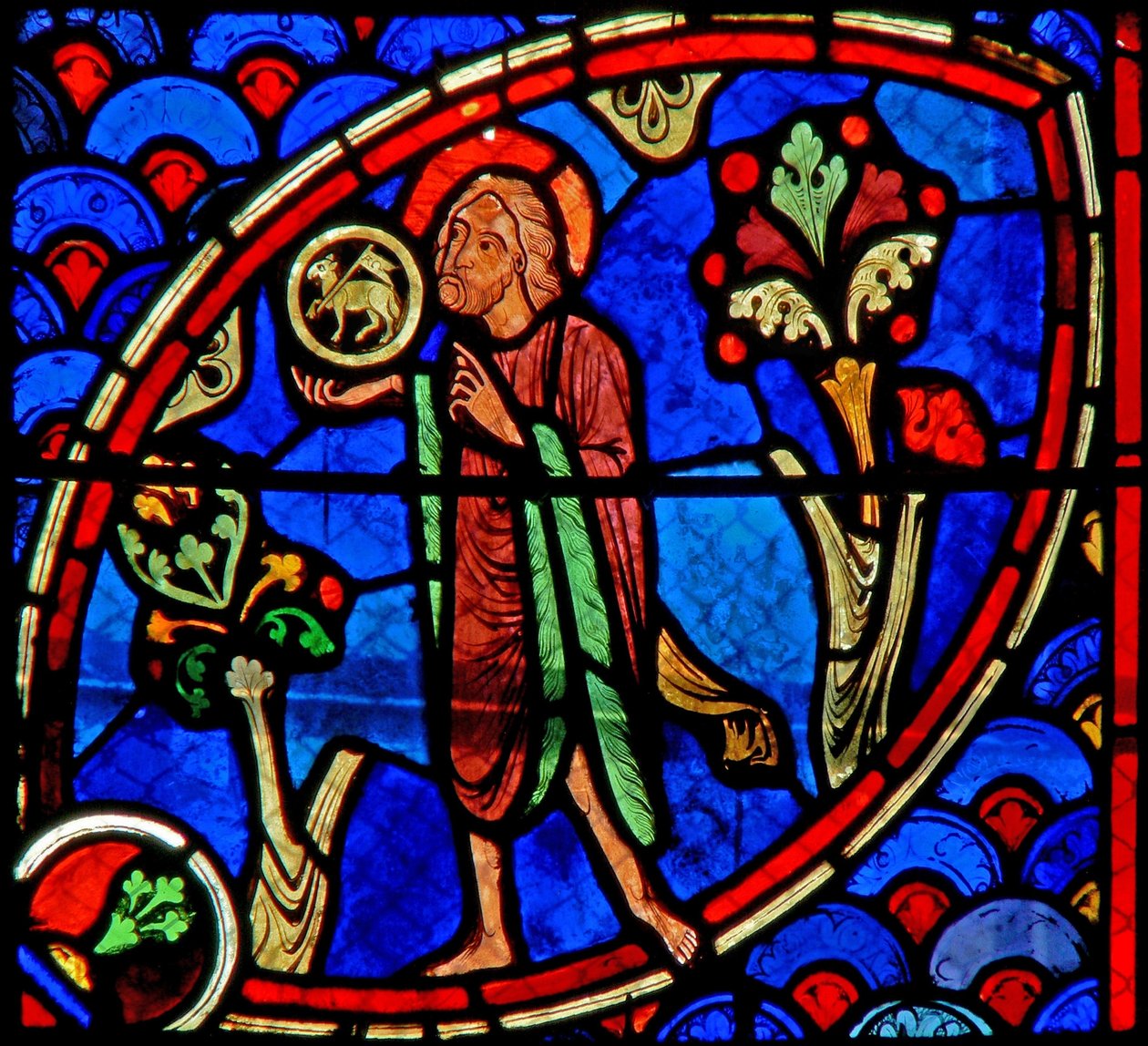 Keresztelő Szent Jánost ábrázoló w20 ablak: Ecce Agnus Dei alkotó: French School