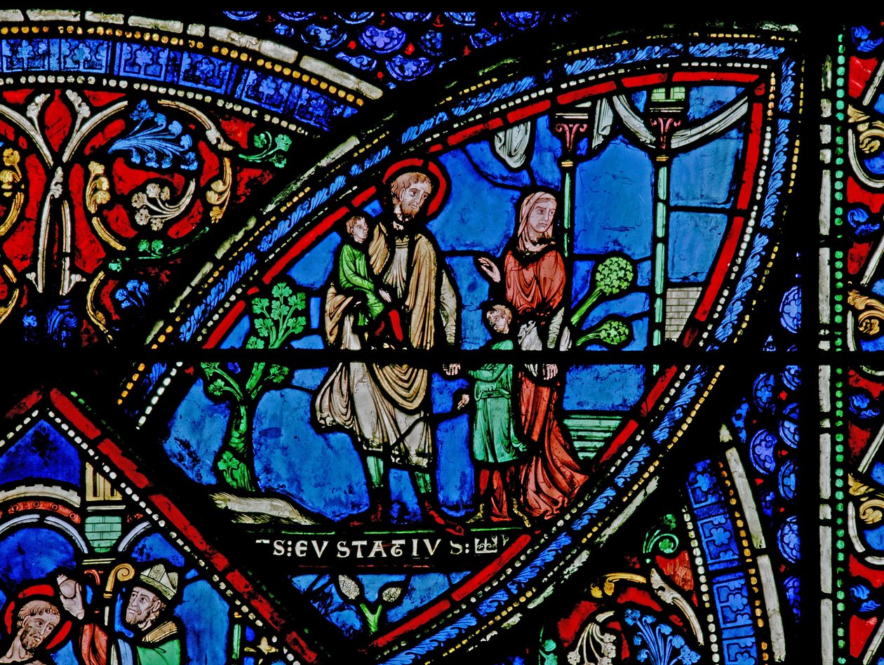 A w21-es ablak Szent Eustache életének egy jelenetét ábrázolja: családjával elhagyja otthonát alkotó: French School
