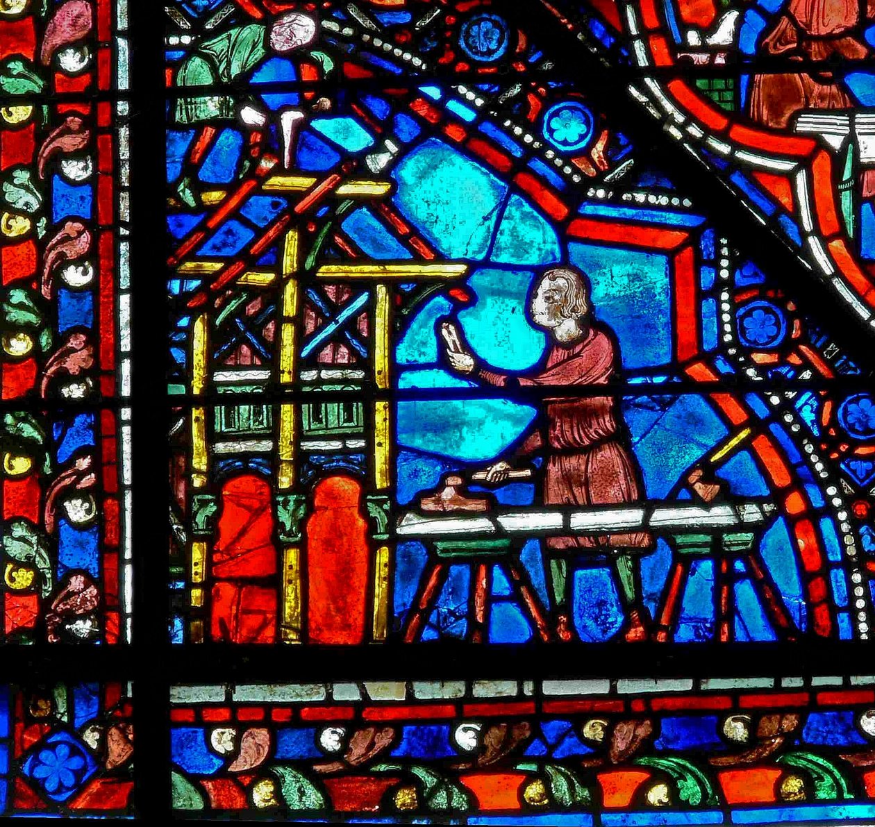W21 ablak, amely adományozókat - asztalosokat ábrázol alkotó: French School