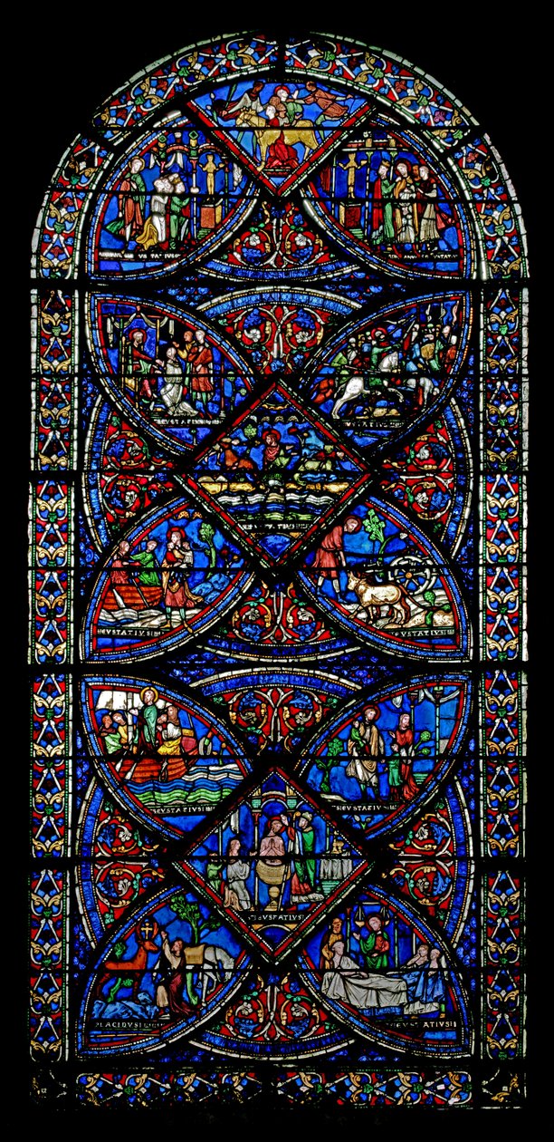 A w21-es ablak Szent Eustache életének jeleneteit ábrázolja alkotó: French School