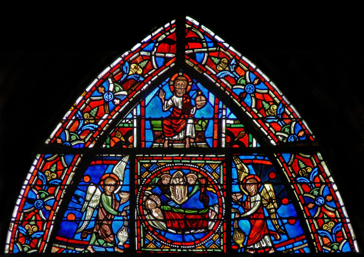 A w23 ablak, amely azt ábrázolja, hogy St Julian Hospitalier és felesége meghalnak, és a mennybe jutnak alkotó: French School