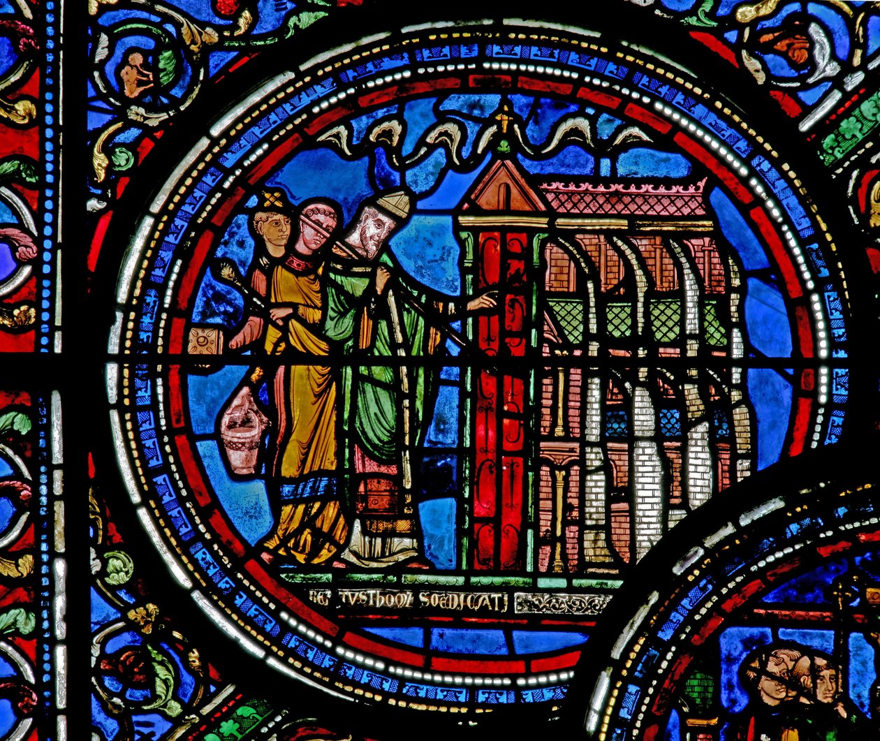 W23-as ablak, amely Becket Szent Tamást ábrázolja, amint egy templomot felszentel alkotó: French School