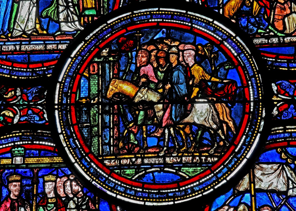 A w23-as ablak, amely St Thomas Becketet ábrázolja, amint Canterbury felé tart alkotó: French School