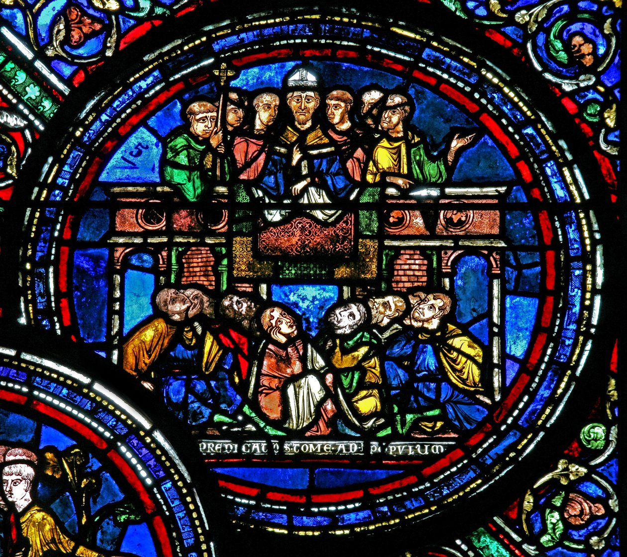 A w23-as ablak Szent Tamás Becket prédikációját ábrázolja alkotó: French School