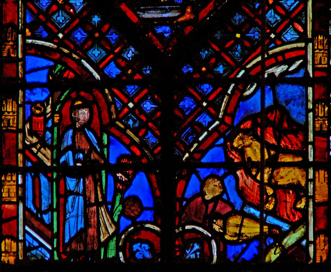 Window w2 Aaron nézi, ahogy az emberek megalkotják az aranyborjút Ex XXXII 3-4 alkotó: French School