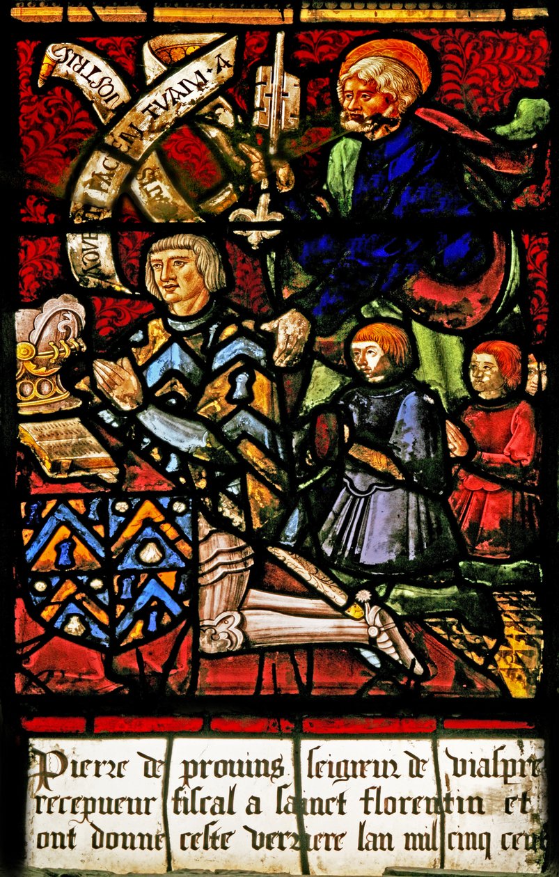 W2 ablak, amely egy donort ábrázol családjával és Szent Péterrel alkotó: French School