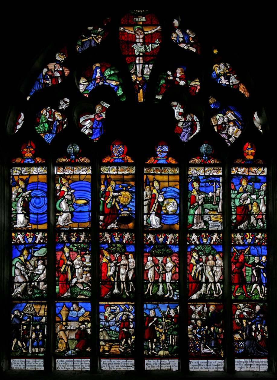 W2 ablak, amely a Teremtést és a Genezist ábrázolja alkotó: French School