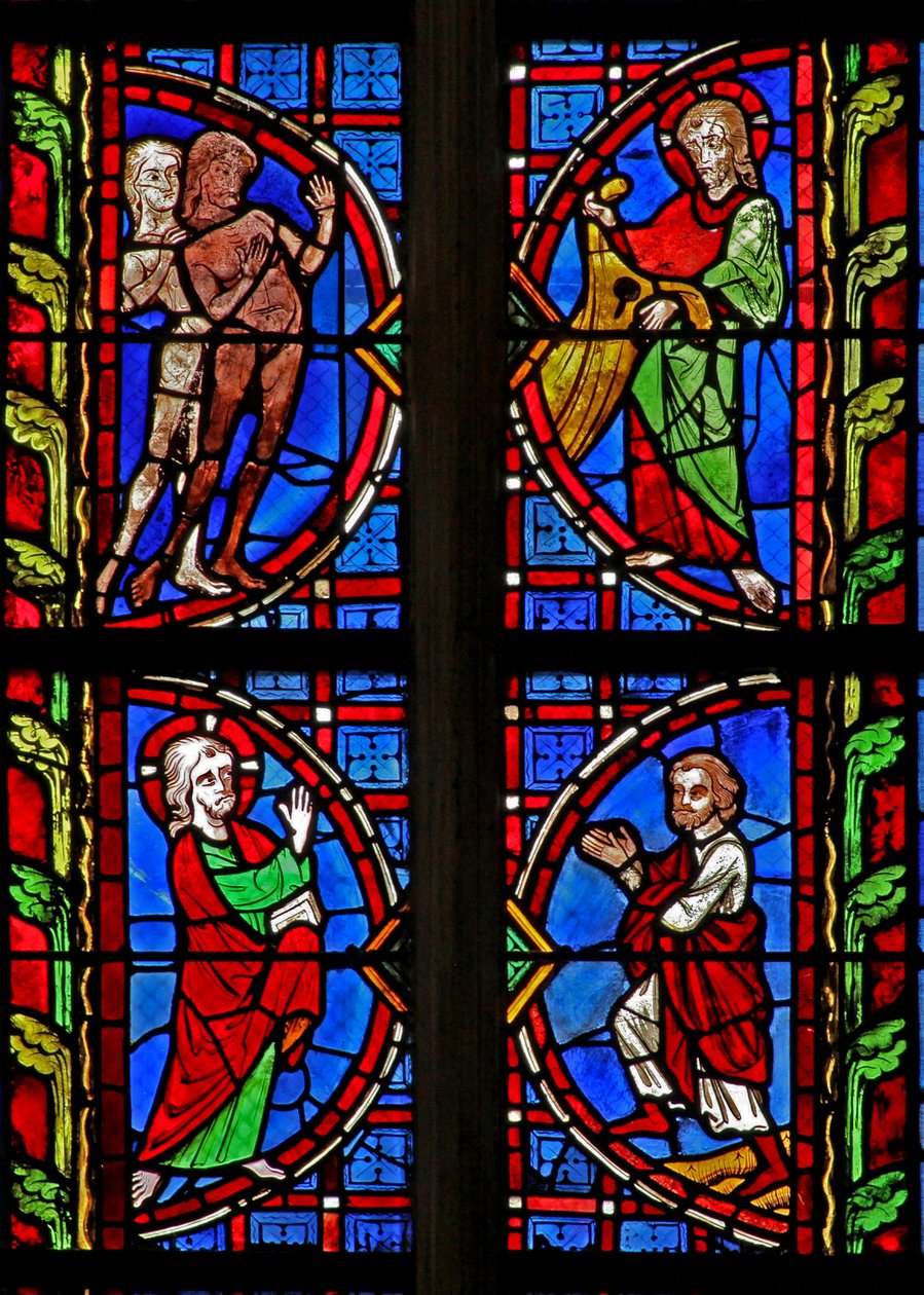 A w30-as ablak Ádám és Éva ruháit ábrázolja alkotó: French School