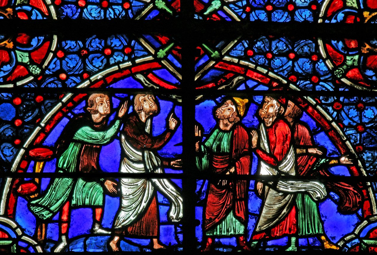 W3-as ablak, amely a Cana-házasságról szóló vitát ábrázolja alkotó: French School