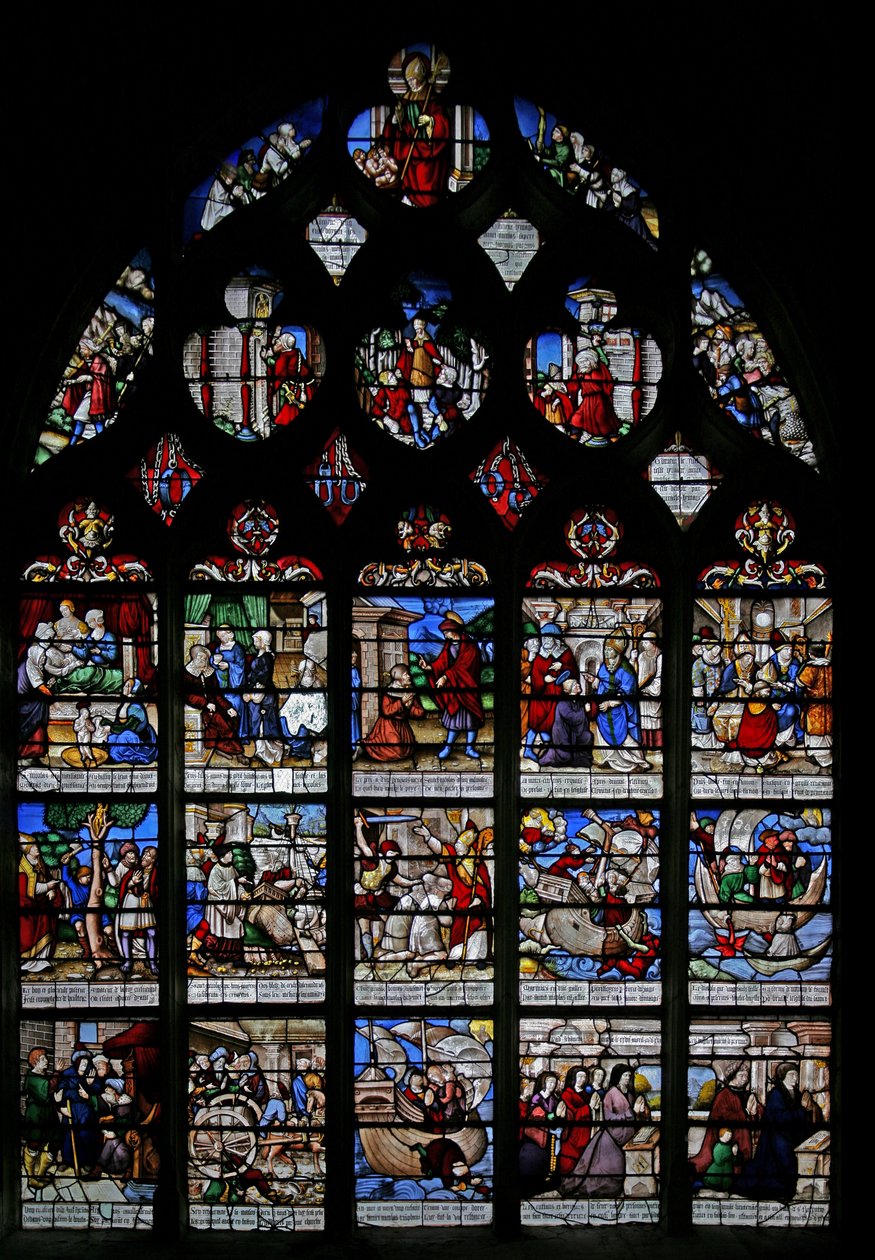 Ablak w3, amely jeleneteket ábrázol Szent Miklós életéből alkotó: French School
