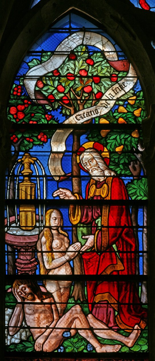 A w40 ablak Éva teremtését ábrázolja alkotó: French School