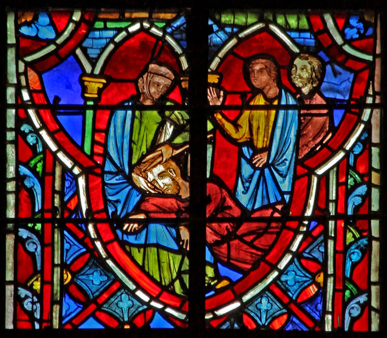 Window w5 Delilah levágja Samsons haját. Bírák XVI 19 alkotó: French School