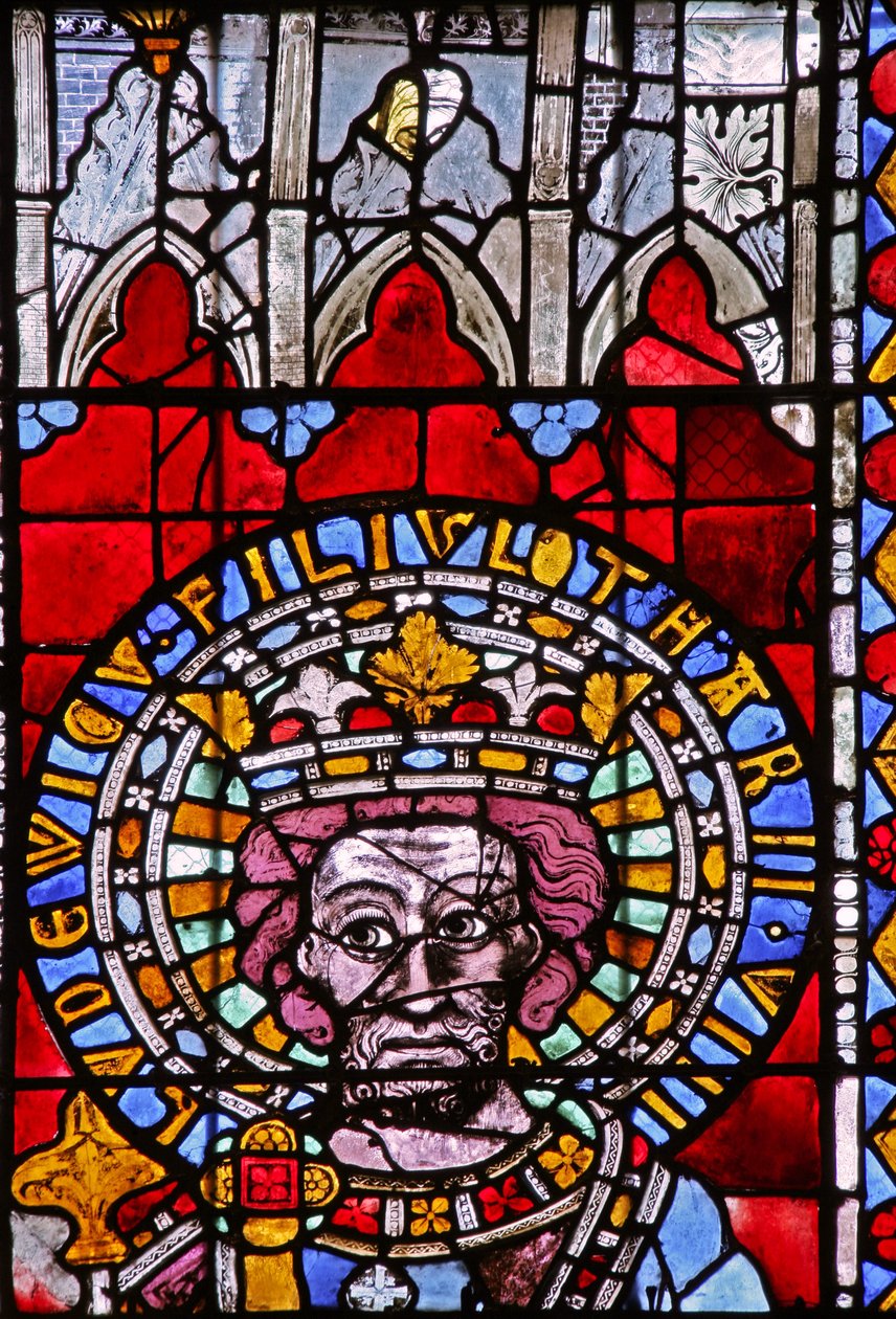 Lajost, II. Lotharius fiát ábrázoló w7 ablak alkotó: French School
