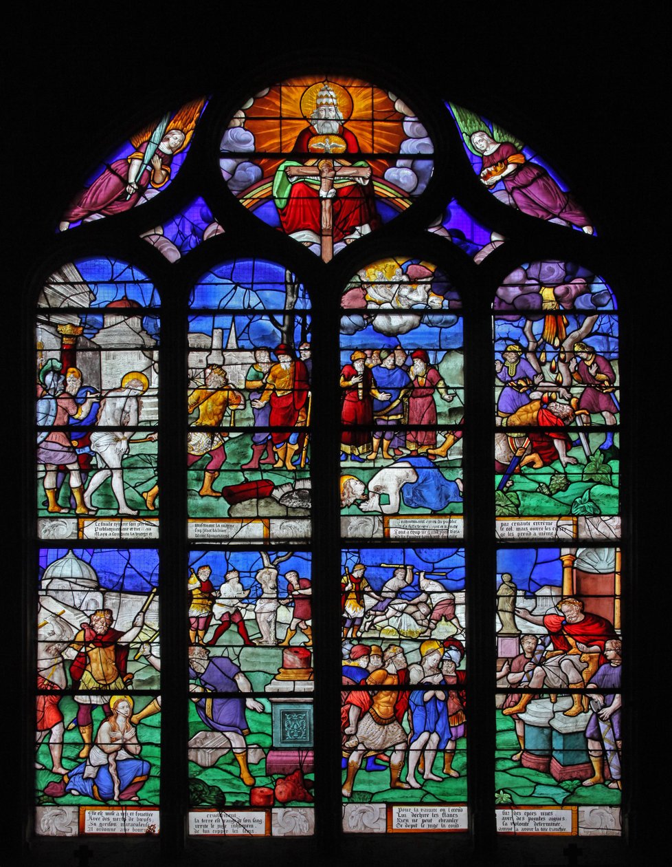 A w7-es ablak Szent Borbála életének jeleneteit ábrázolja alkotó: French School
