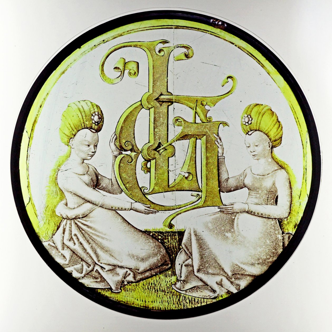A w80-as ablak Laurent Gyrard monogramját ábrázolja alkotó: French School