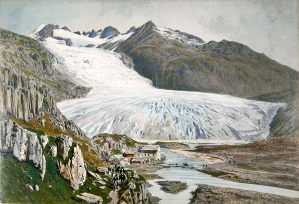 Téli táj és utazók a Pireneusokban, 1850 körül (színes litó) alkotó: French School