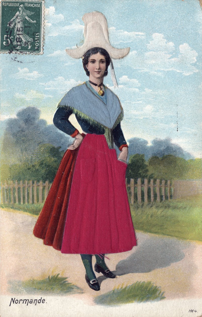 Nő hagyományos kosztümben Normandiából C. 1910 - Nő hagyományos kosztümben Normandiából alkotó: French School