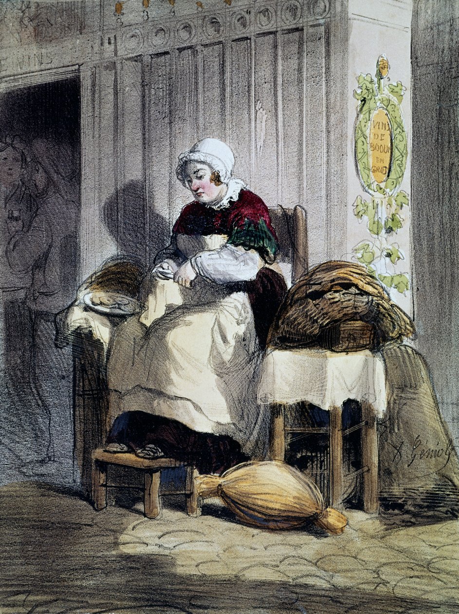 Osztrigát nyitó nő (ecailliere), print a Women of Paris sorozatból, Franciaország alkotó: French School