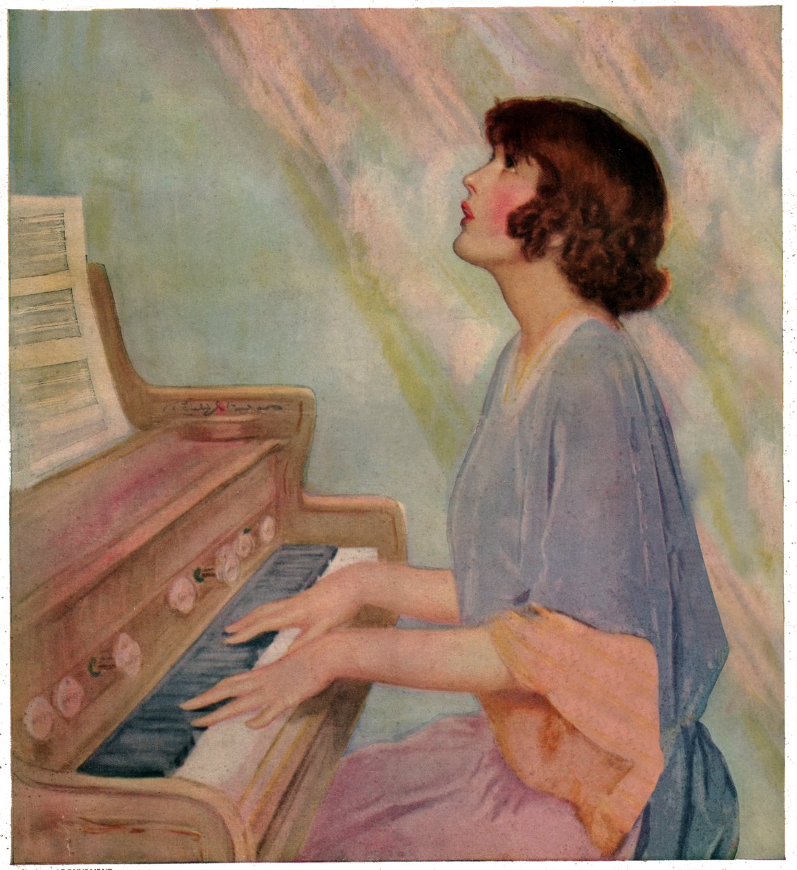 Nő orgonán játszik alkotó: French School