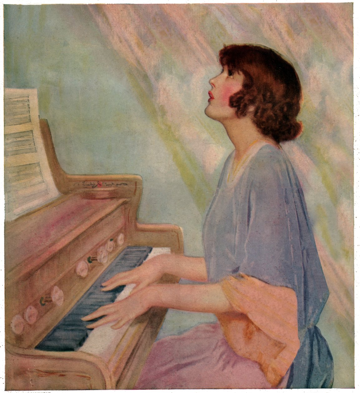 Nő orgonán játszik. 1924 (metszet) alkotó: French School