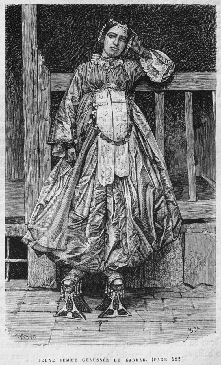 Kabbabot viselő nő, Szíriából ma. Utazások Föníciában, Libanonban és Júdeában. Louis Charles Emile Lortet 1875-1880, 1884 (bw metszet) alkotó: French School