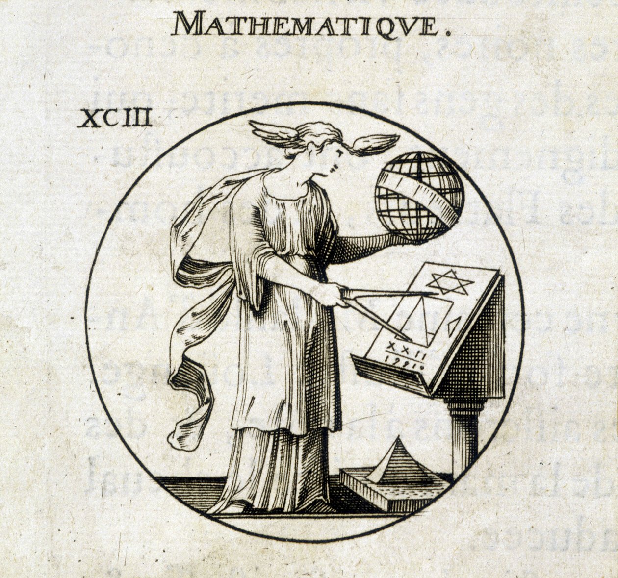 Nő, comppas és földgömb, a matematika megszemélyesítése alkotó: French School