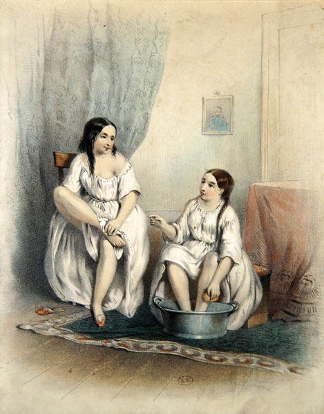 Nők a WC-ben (színes gravírozás) alkotó: French School