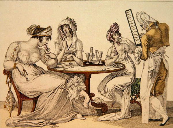 Nők egy fagylaltozóban, 4. tányér a „le Bon Genre”-ből, 1810 körül (színes metszet) alkotó: French School