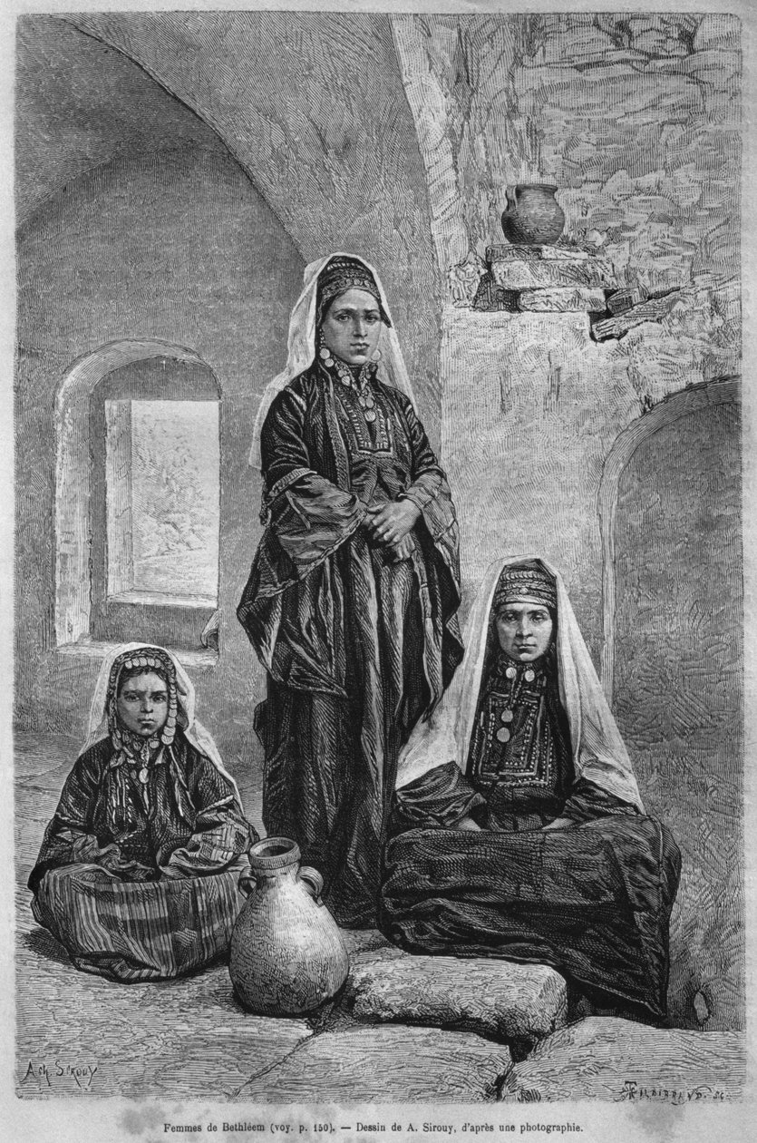 Betlehemi nők, Szíriából ma. Utazások Föníciában, Libanonban és Júdeában. Louis Charles Emile Lortet 1875-1880, 1884 (bw metszet) alkotó: French School