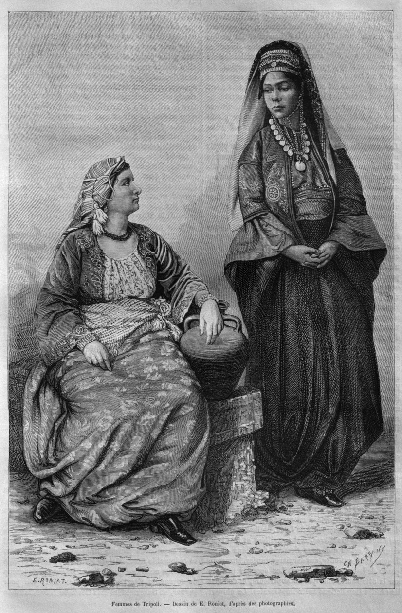 Tripoli nők, Szíriából ma. Utazások Föníciában, Libanonban és Júdeában. Louis Charles Emile Lortet 1875-1880, 1884 (bw metszet) alkotó: French School