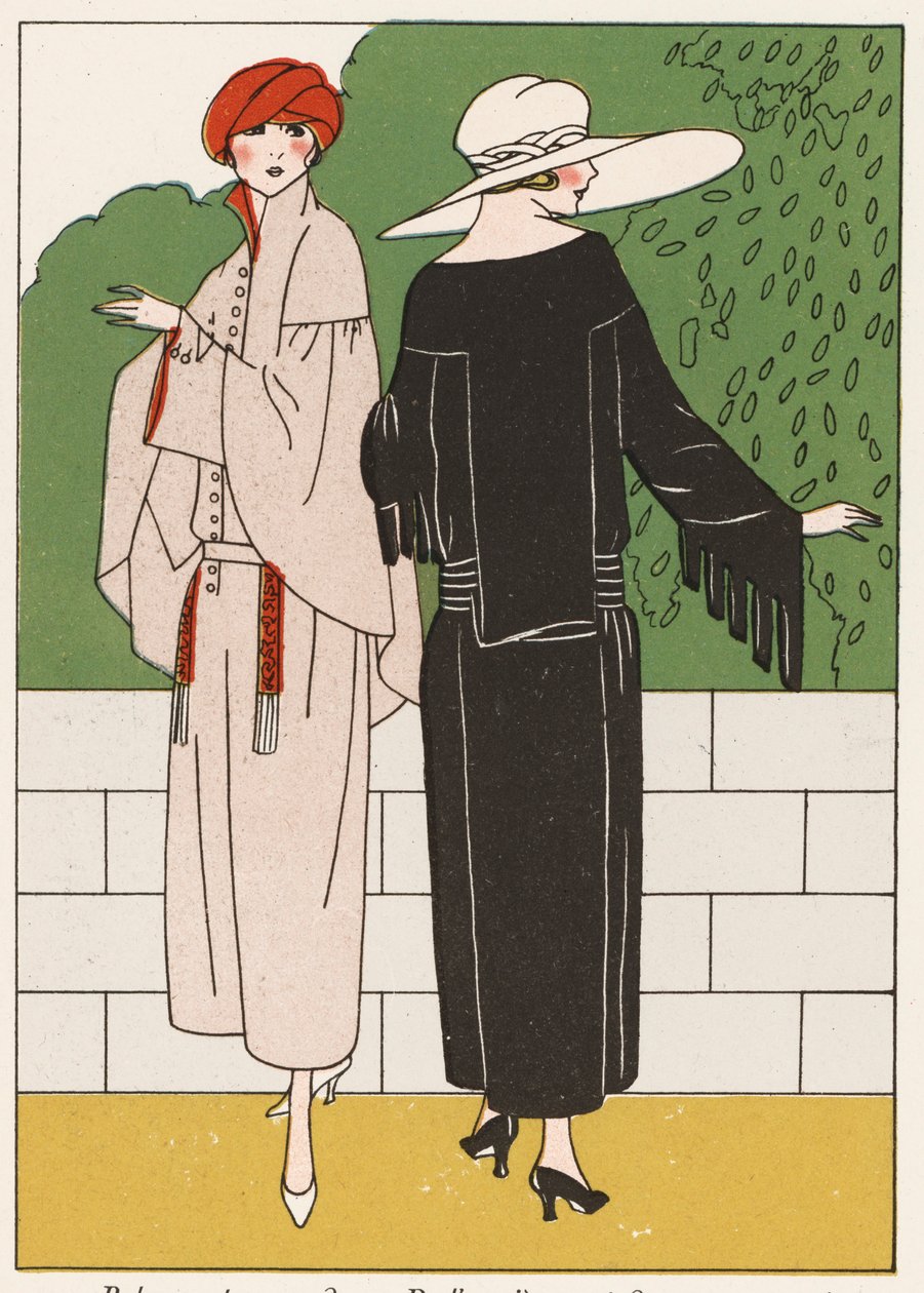 Női kabátdivat az 1920-as évekből (színes litográfia) alkotó: French School
