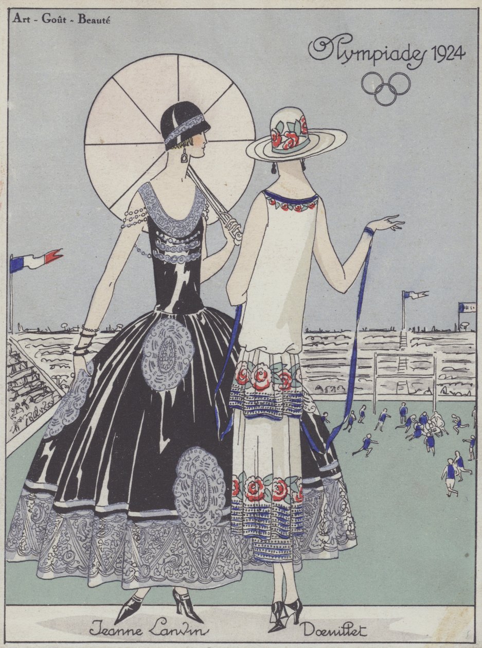 Jeanne Lanvin és Georges Doeuillet tervezők női divatja az 1924-es olimpiai játékokon (színes litográfia) alkotó: French School