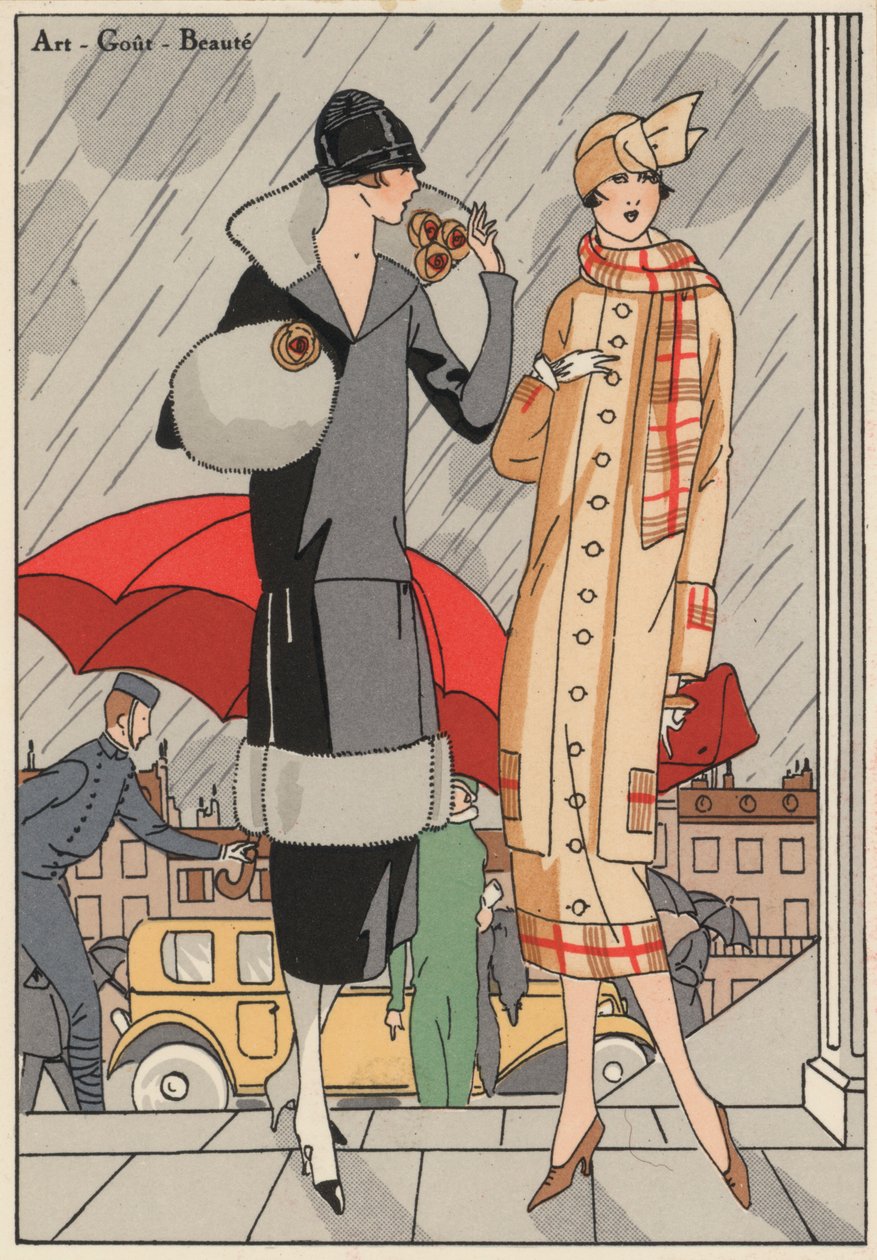 Premet és Gustave Beer tervezők 1920-as évekbeli női divatja. (színes litográfia) alkotó: French School