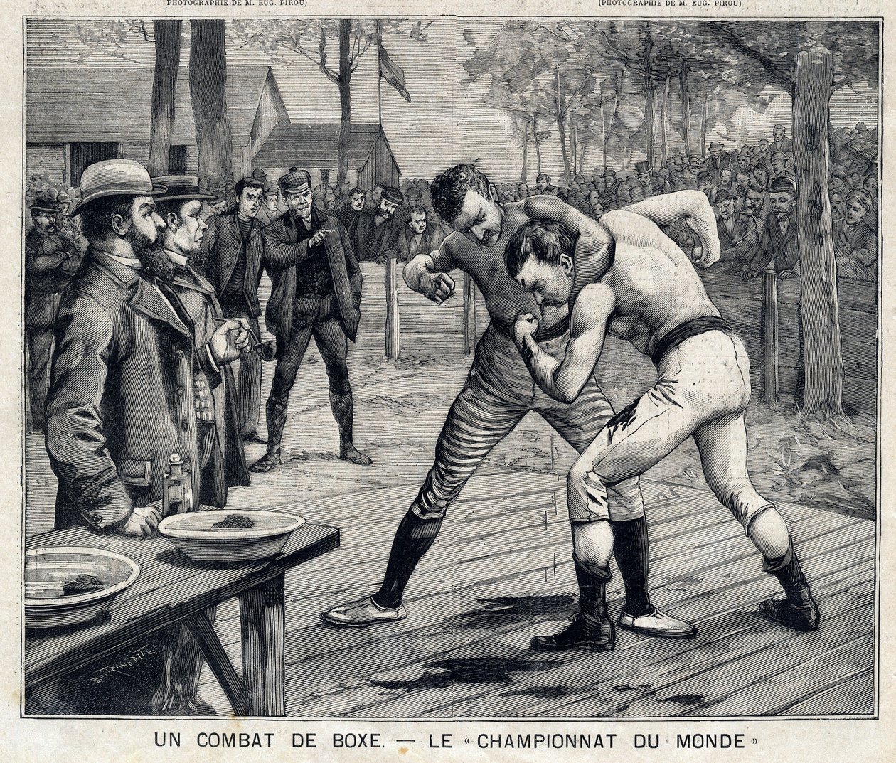 Világbajnokság: ökölvívás Jim Corbett és Bob Fitzsimmons között Carsonban, Nevada államban, Amerikai Egyesült Államokban: „A kis Párizsban” 1897. 11. 04-én. Magángyűjtemény alkotó: French School