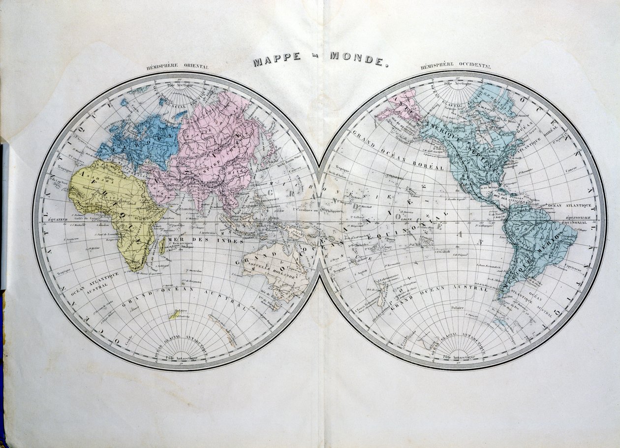 Világtérkép, Atlas Geographic Moderne illusztrációja, Prosper-Auguste Poulain de Bossay, 1850 körül alkotó: French School