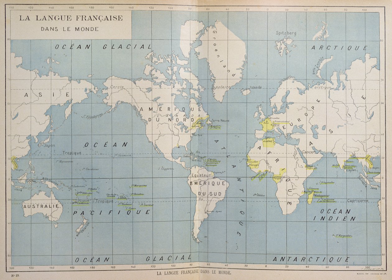 Francia nyelvű országok világtérképe, XX. század eleje alkotó: French School