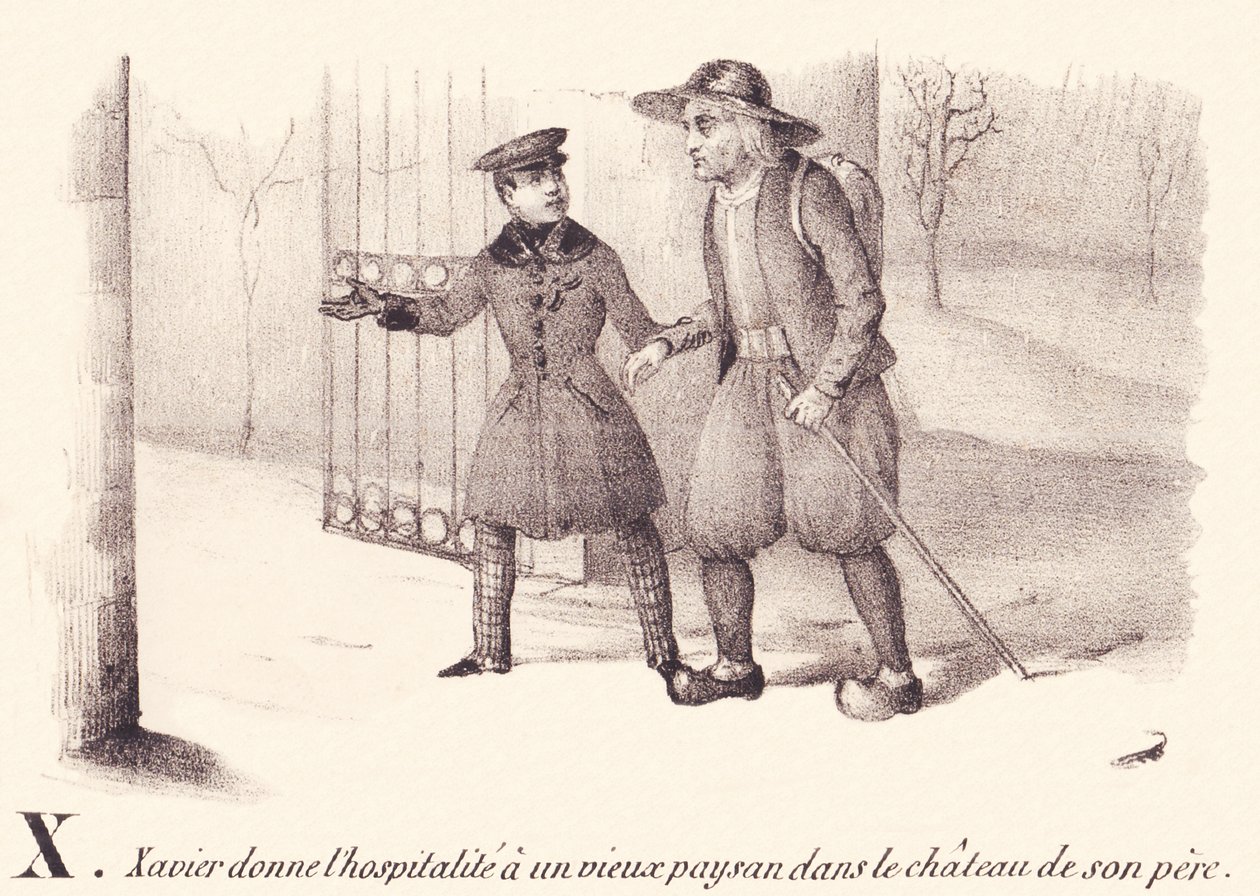 X: Xavier vendégül lát egy öreg parasztot apja kastélyában. alkotó: French School