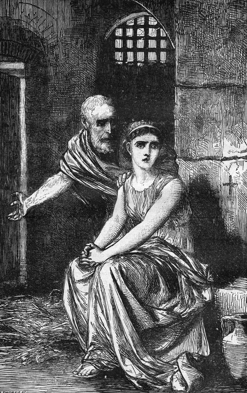 Alexandriai Theodora fiatal keresztény szűz egy kicsapongó házba zárták, mert nem volt hajlandó feladni hitét. Dr. Th. „A prostitúció és a kicsapongás története a világ összes népe között az ókortól napjainkig” vésése. -F. alkotó: French School