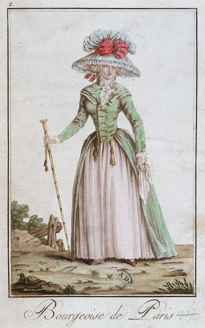 Fiatal párizsi polgári nő sétálóruhában, 1787 alkotó: French School