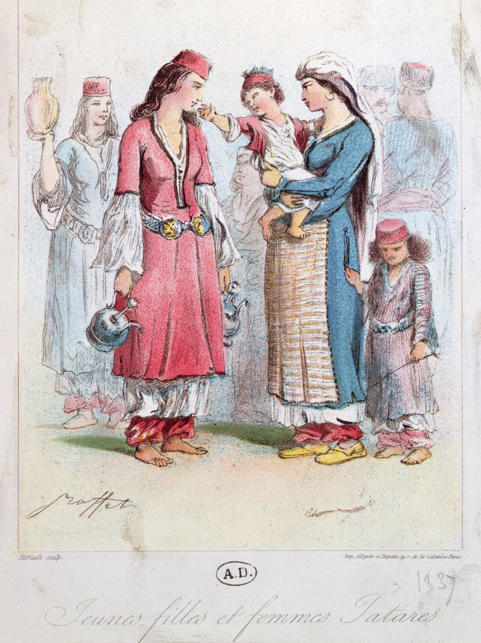 Fiatal tatár lányok és asszonyok, 1837 (színes metszet) alkotó: French School