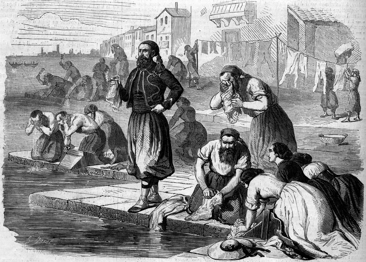 A francia hadsereg zouái mosnak. Olaszország, Risorgimento de 1859. Metszet a „” Le Monde Illustré”” 122. számában, 1859. augusztus 13.. alkotó: French School