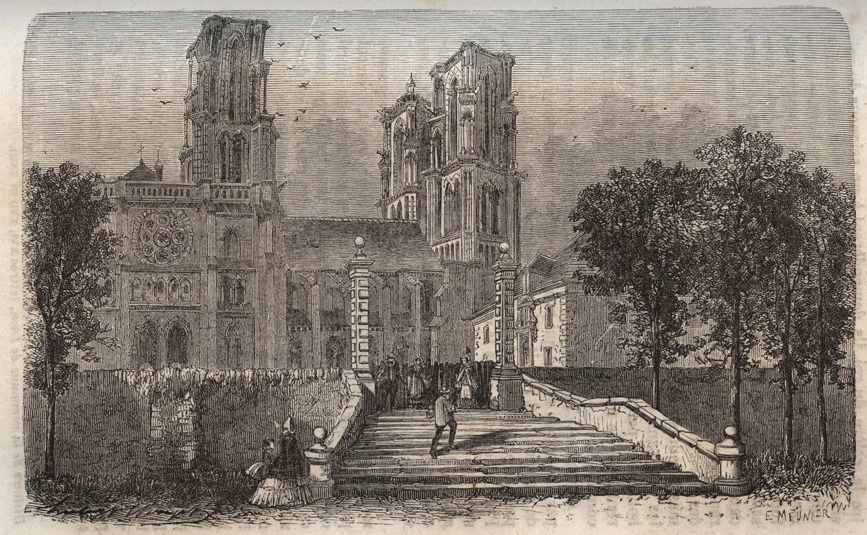 Cathedrale Notre-Dame (Notre Dame) de Laon (1150-1180), Aisne - Victor Duruy (1811-1894) „Franciaország történelmének” című metszete – 1882 alkotó: French School