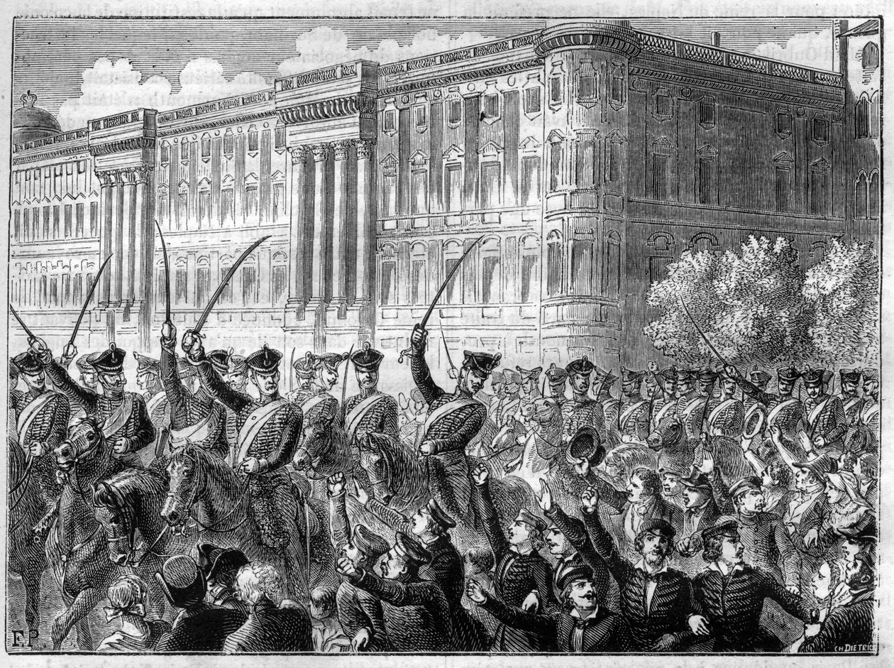 események Negyedik koalíció háborúja 1806 - 1807 háborús lelkesedés Berlinben - Negyedik koalíció - Nagy izgalom Berlinben - Cree de guerre lövöldözés Franciaország ellen - Adolphe Thiers „Histoire de l’empire en suite à l’histoire du consulate” című könyv alkotó: French School
