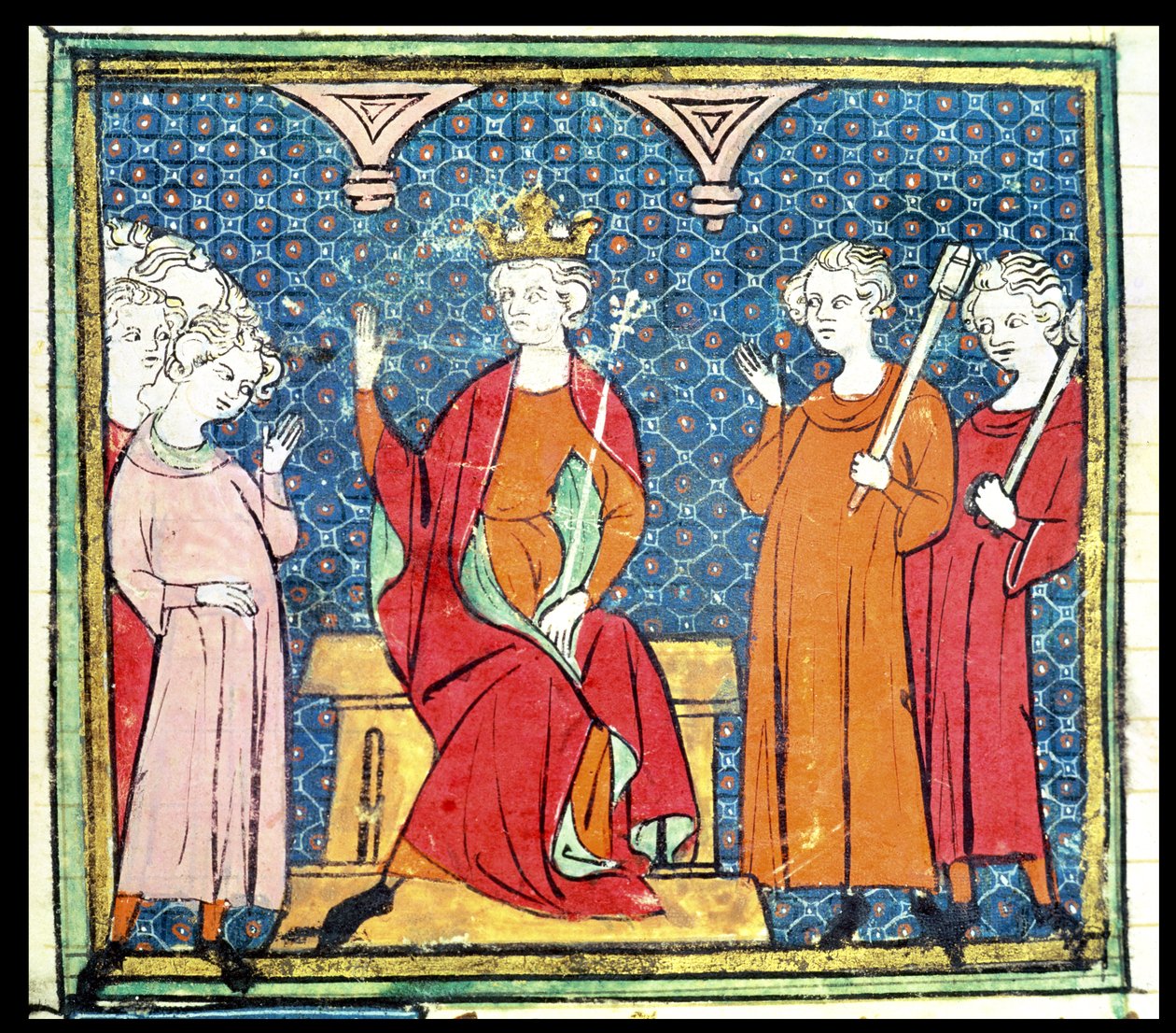 f.14v II. Childeric (kb. 653-73), Ausztrália meroving királya, a Grandes Chroniques de France-ból, 1375-79 alkotó: French School